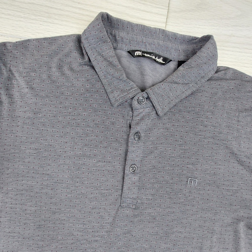 Travis Mathew Polo Shirt Mens XL Gray Micro Dot Golf‎ Performance Stretch Preppy